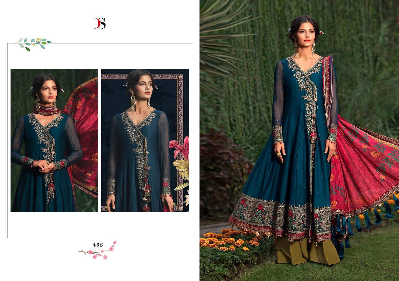 Deepsy Maria B Pure Rayon Cotton Net with Embroidery Tabby Silk Digital Print Designer Sharara Suit